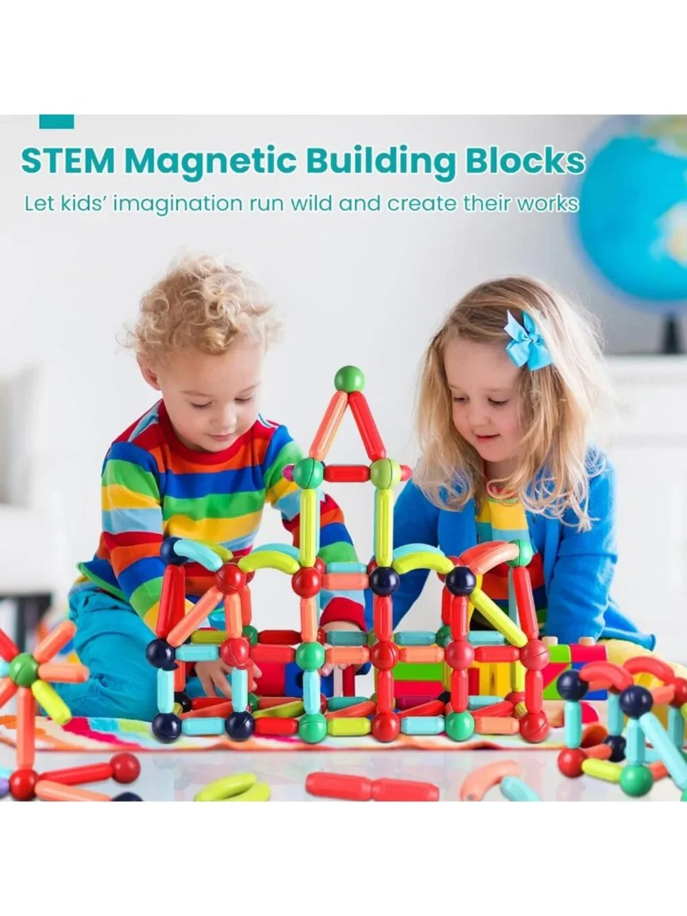 Magnetic Building Blocks Set for Kids 4-8 | STEM Construction Toys, 64PCS